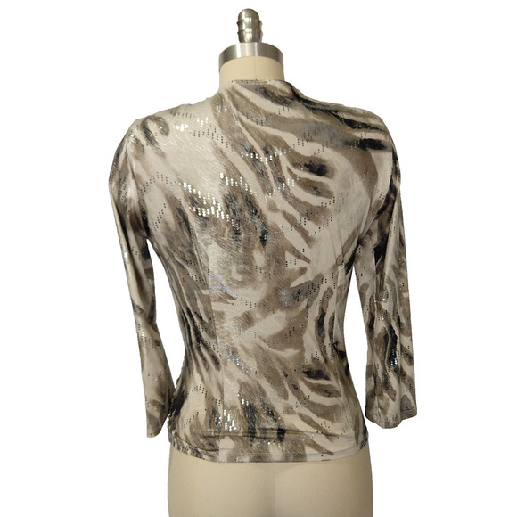 Vintage 90s Faux Wrap Top Size S Metallic Animal Print Sparkle Trashy Y2K - Picture 5 of 6